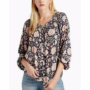 Lucky Brand Peasant Blouse Floral Button Down